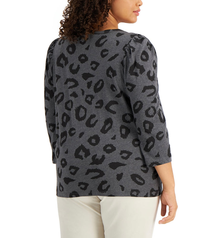 Style & Co. Women's 3/4 Sleeve Crewneck Top Scribbled Anima Plus Size 0X