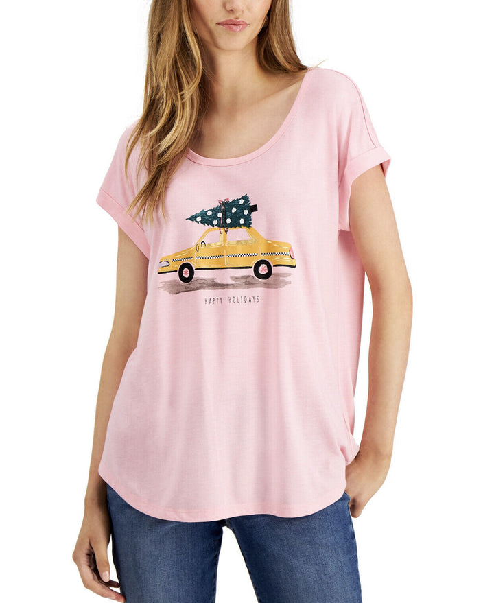 Women's Petite Holiday Graphic Scoop Neck T-Shirt