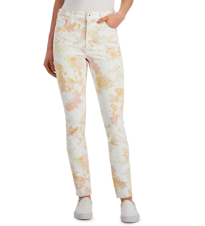 Style & Co. Women's Petite Printed High-Rise Curvy Skinny Ankle Jeans Pink Dye