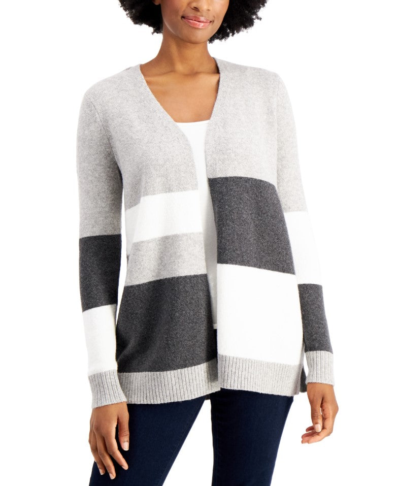 Charter Club Women's Colorblocked Knit Cardigan Heather Combo