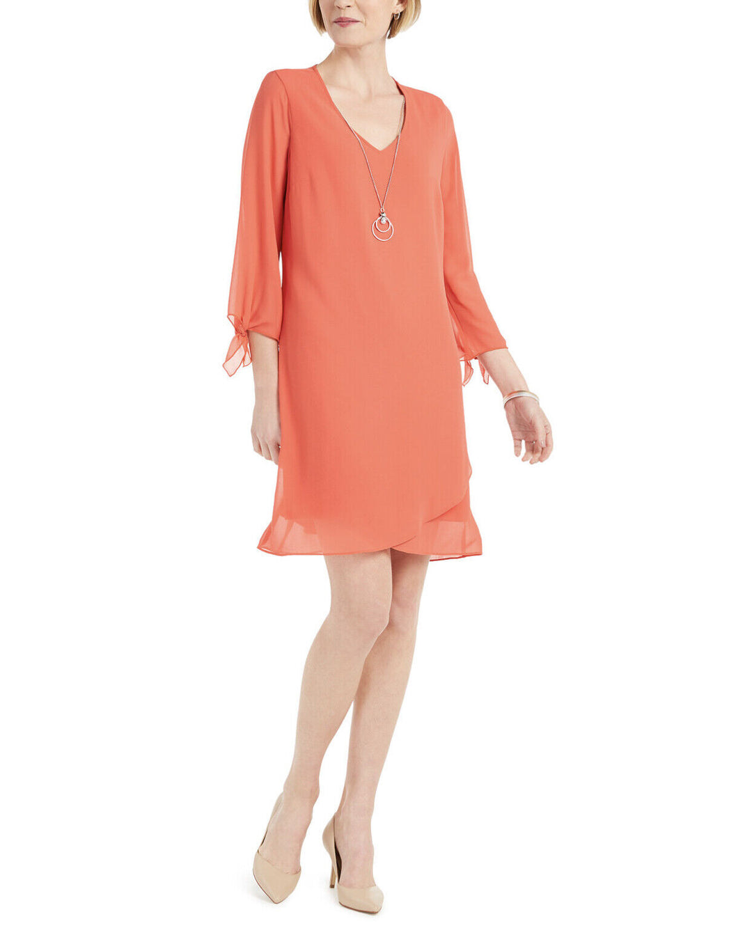 JM Collection Women's Tie-Sleeve Necklace Dress