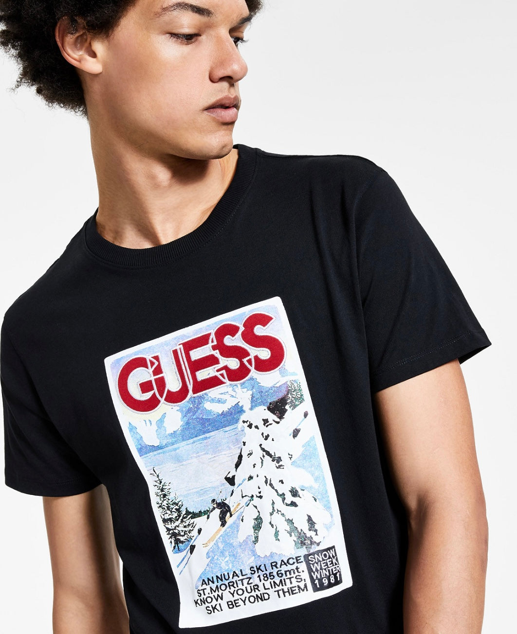 Guess Men's Short Sleeve Round Neck Snow Week Graphic T-Shirt Jet Black Size L