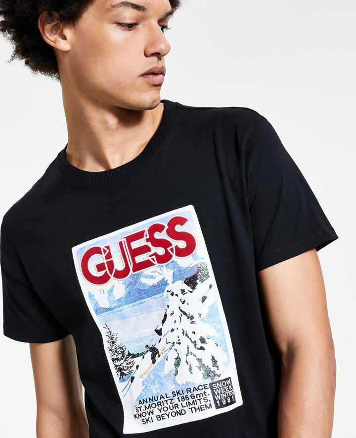Guess Men's Short Sleeve Round Neck Snow Week Graphic T-Shirt Jet Black Size L
