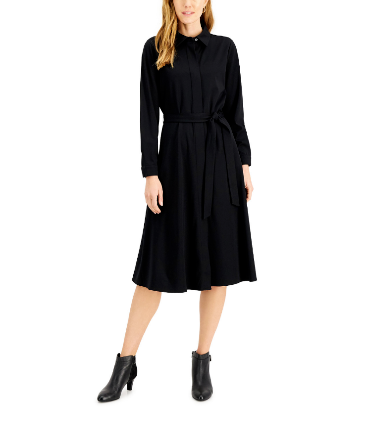 Alfani Women's Dress Tie Waist Shirtdress Long Sleeve Buttons