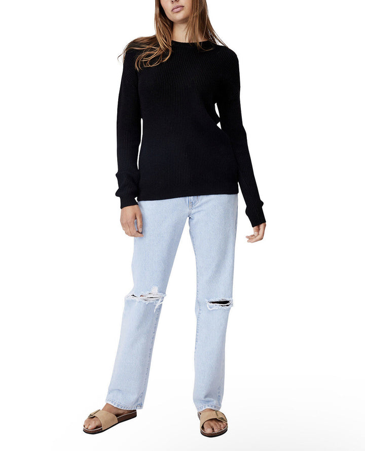 Women's Crew Neck Long Sleeve Cotton Pullover Top