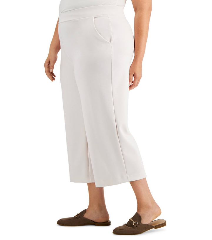 Alfani Women's Cropped Wide-Leg Pants Oat Milk Plus Size 1X