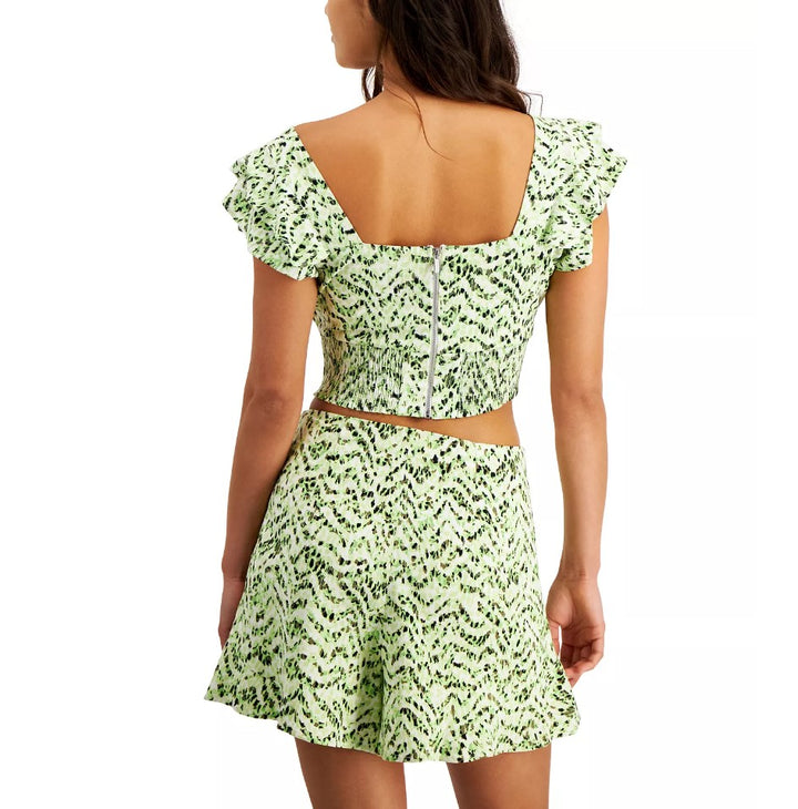 Bar III Women's Printed Sweetheart Neckline Crop Top Tiger Tracks