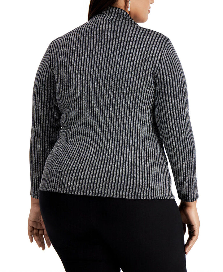 Women's Metallic Striped Turtleneck Top