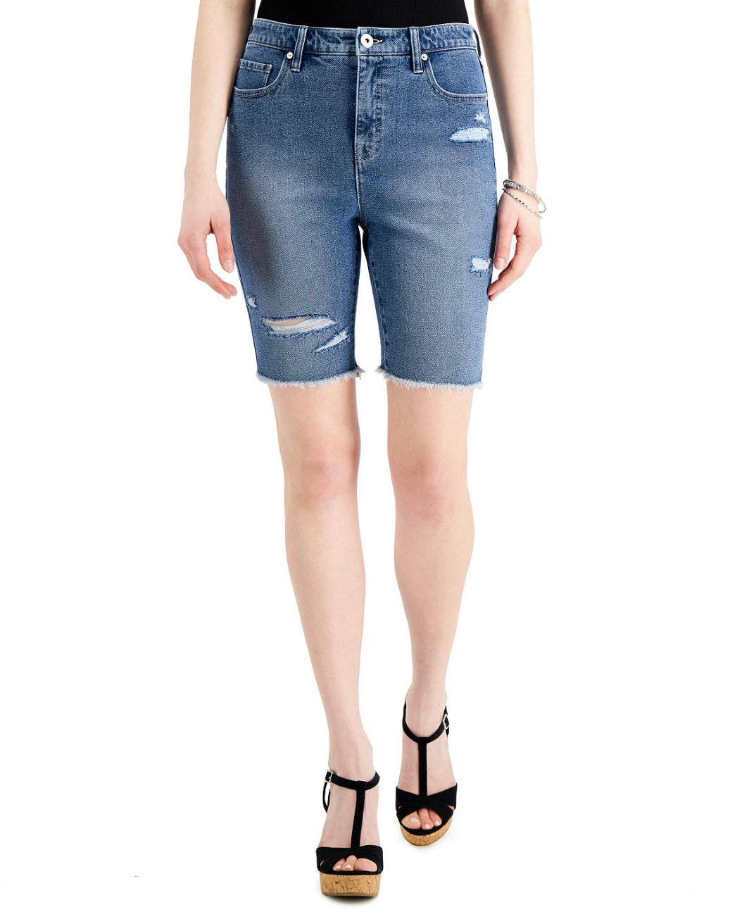 Style & Co. Women's Ripped Denim Bermuda Shorts Santa Ana Size 10