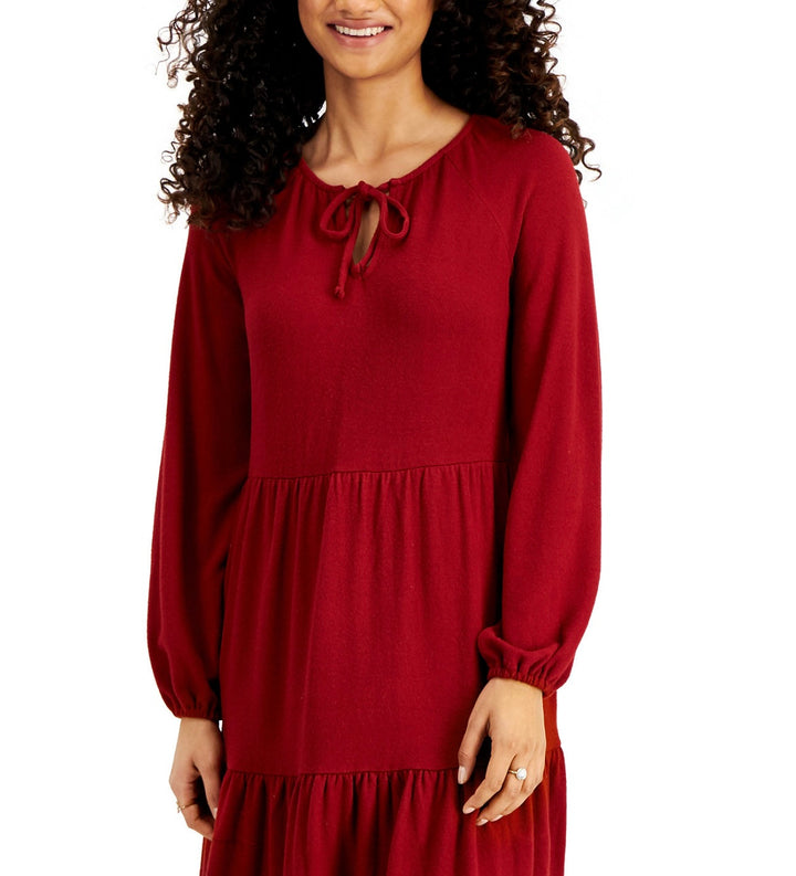 Style & Co. Women's Petite Keyhole-Neck Knit Dress Merlot Size PS