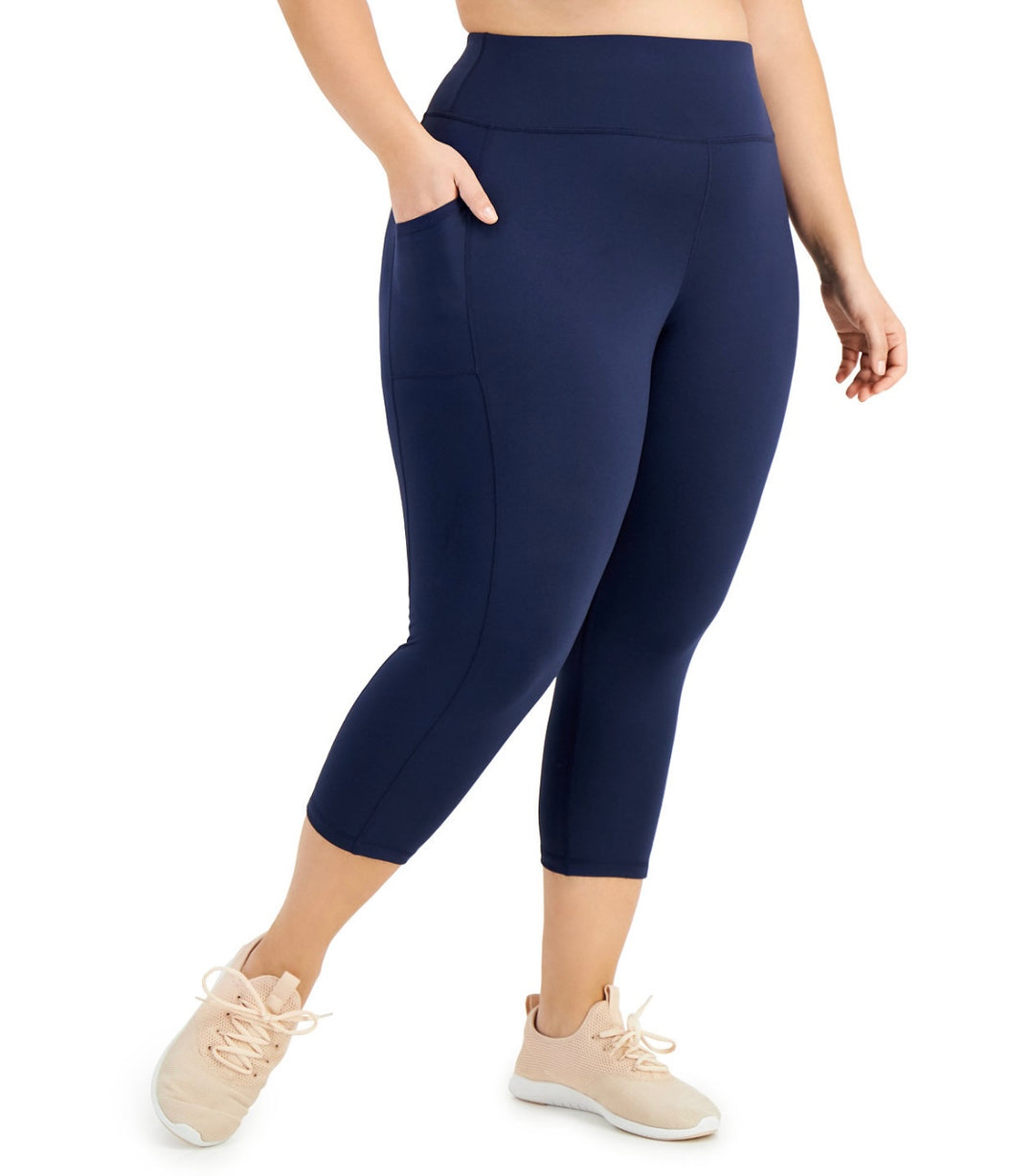 ID Ideology Women's High Rise Pockets Cropped Leggings Indigo Sea Plus Size 1X