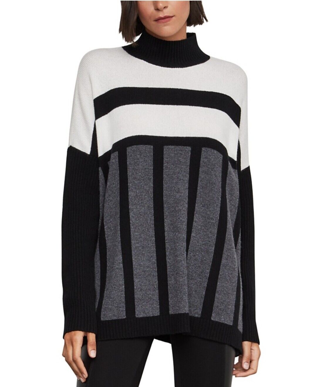 Women's Striped Mock-Neck Oversized Sweater