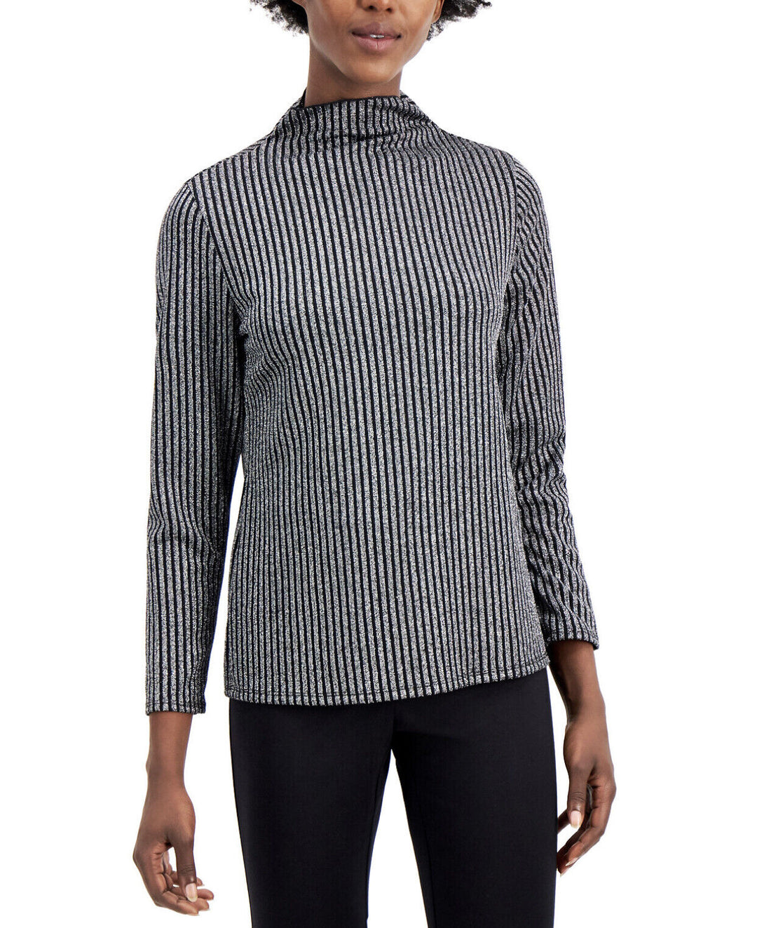 Women's Metallic Striped Turtleneck Top