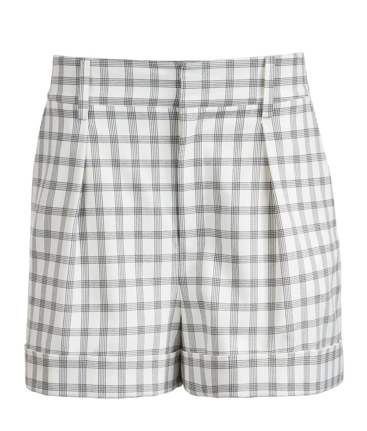 Danielle Bernstein Women's Pockets Pleated Plaid Shorts Ivory