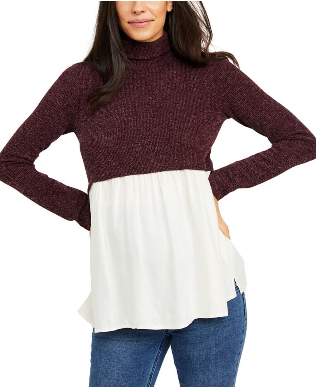 Motherhood Maternity Women's Layered-Look Hacci Maternity Top