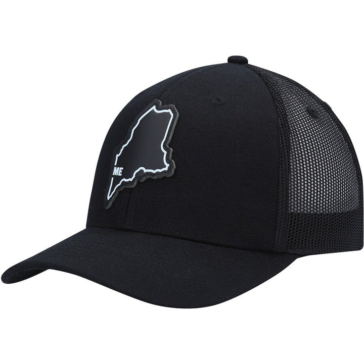 Local Crowns Maine Leather State Patch Trucker Snapback Hat - Black