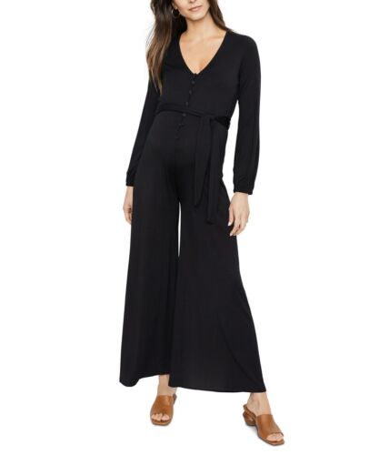 Rachel Pally Women's Maternity Wide-Leg Jumpsuit Black Stretch Belt