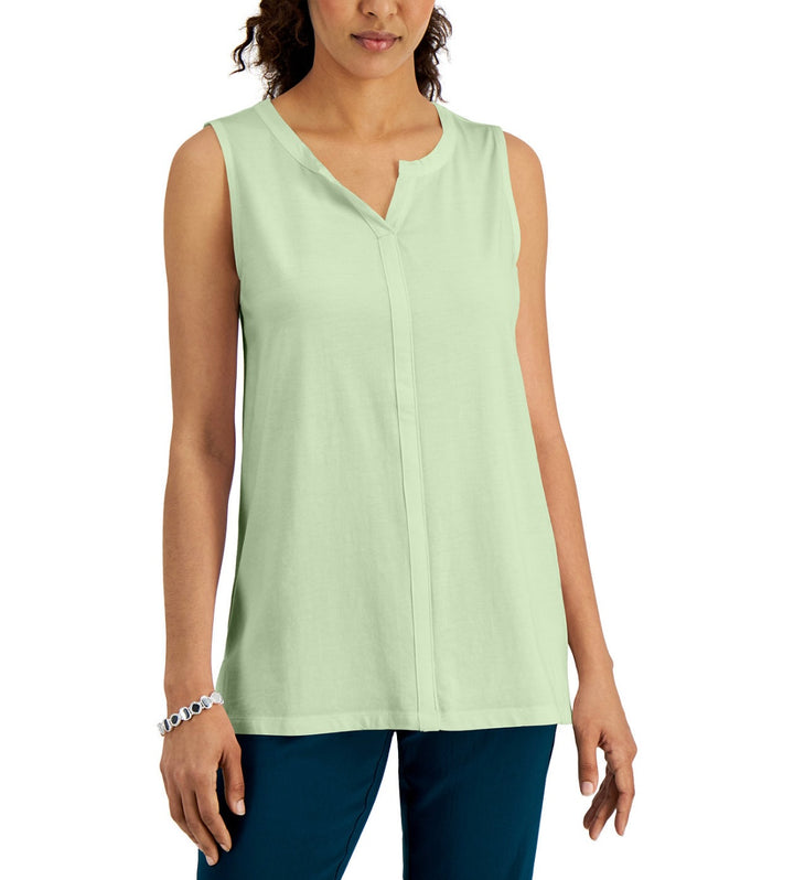 Karen Scott Women's Sleeveless Split-Neck Tunic Top Calm Aloe