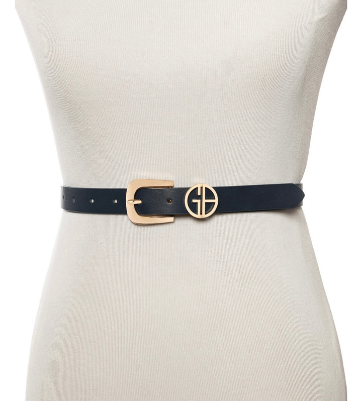 Giani Bernini Women's Single Prong Puckle Logo Keeper Belt Navy Black