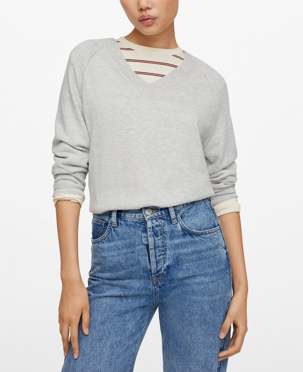Mango Women's Oversize Knit Sweater Light Heather Gray Size L
