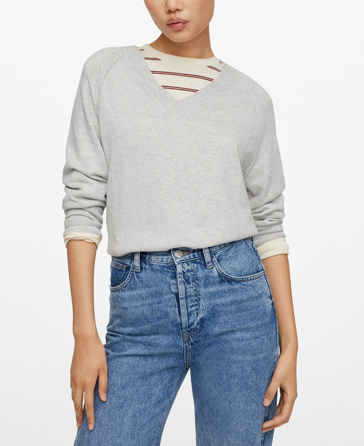 Mango Women's Oversize Knit Sweater Light Heather Gray Size L