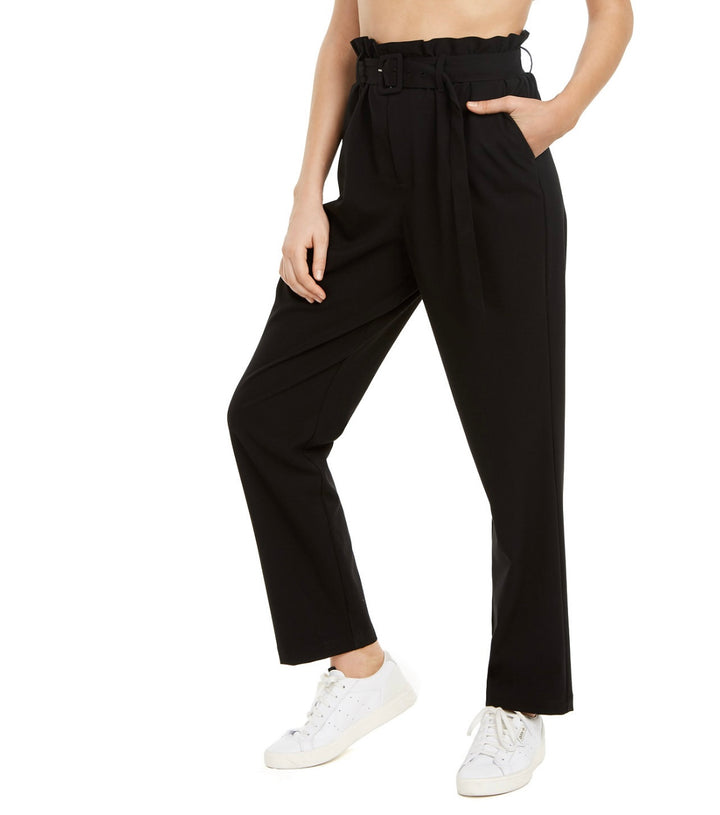 Danielle Bernstein Women's Paperbag Waist Pants Black