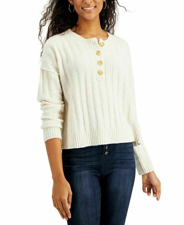 Hippie Rose Juniors' Ribbed Henley Sweater