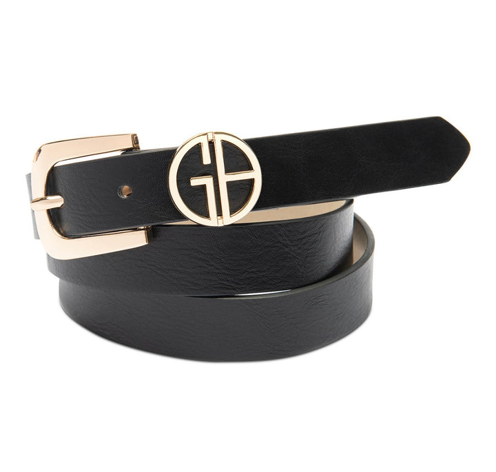 Giani Bernini Women's Single Prong Puckle Logo Keeper Belt Navy Black