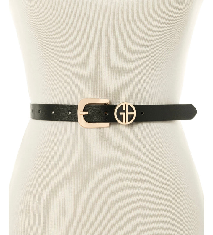 Giani Bernini Women's Single Prong Puckle Logo Keeper Belt Navy Black