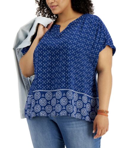 Women's Petite Mixed-Print Top Short Sleeve