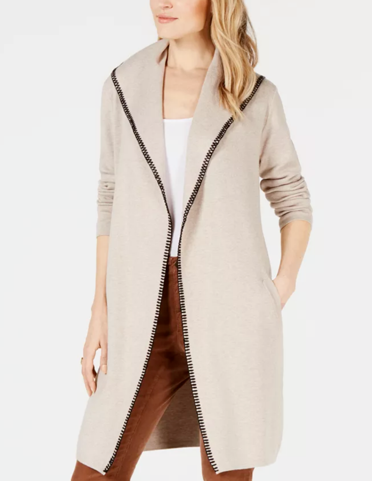 Women's Blanket-Stitch Trim Sweater Jacket