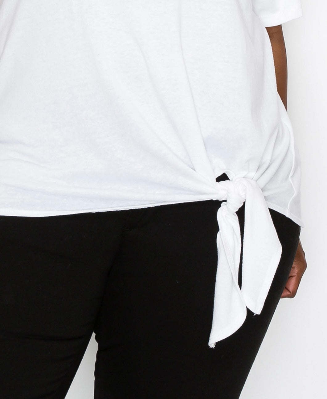 COIN 1804 Women's Short Sleeve Crewneck Side Tie Tee White Plus Size 1X