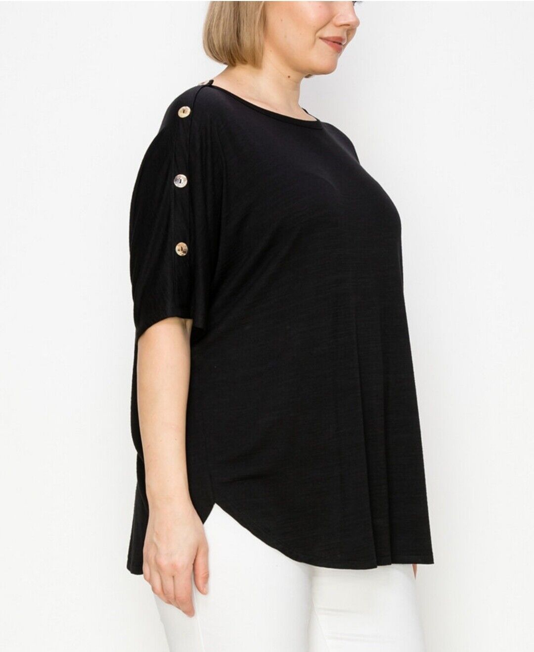 Women's Plus Size Button Shoulder Short Sleeve Top