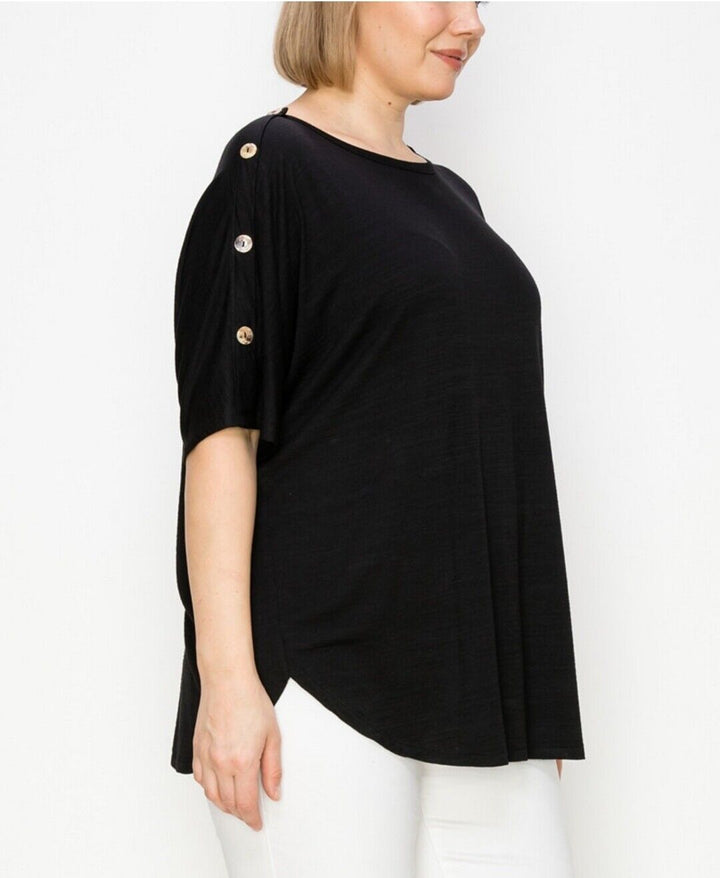 Women's Plus Size Button Shoulder Short Sleeve Top