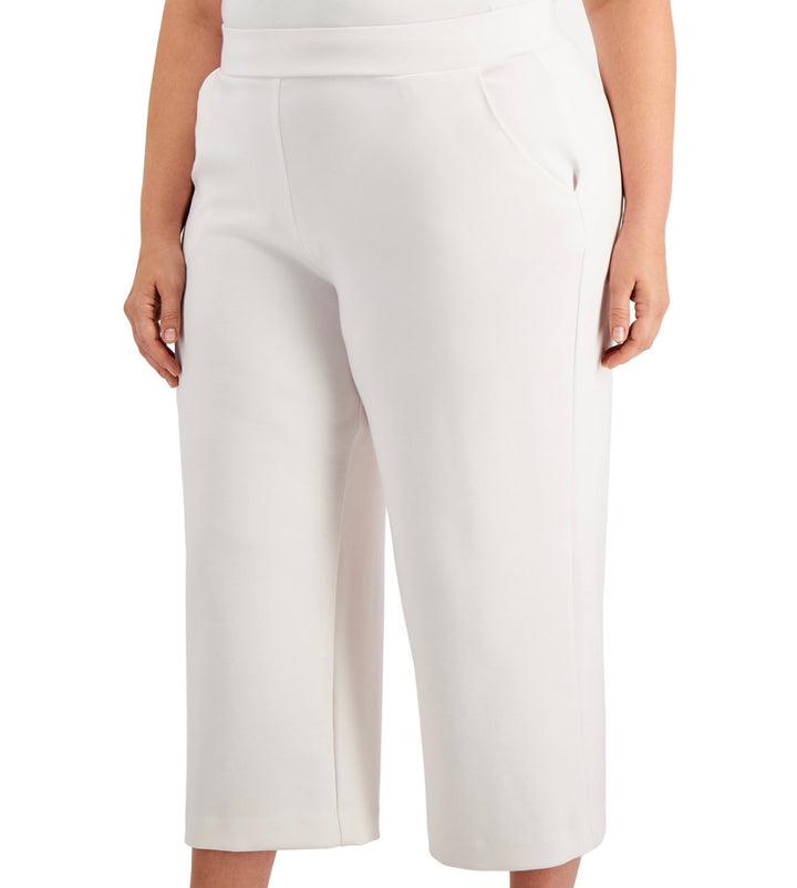 Alfani Women's Cropped Wide-Leg Pants Oat Milk Plus Size 1X