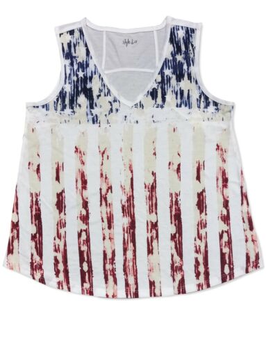 Petites Printed Sleeveless V-Neck Liberty Flag Tank Top