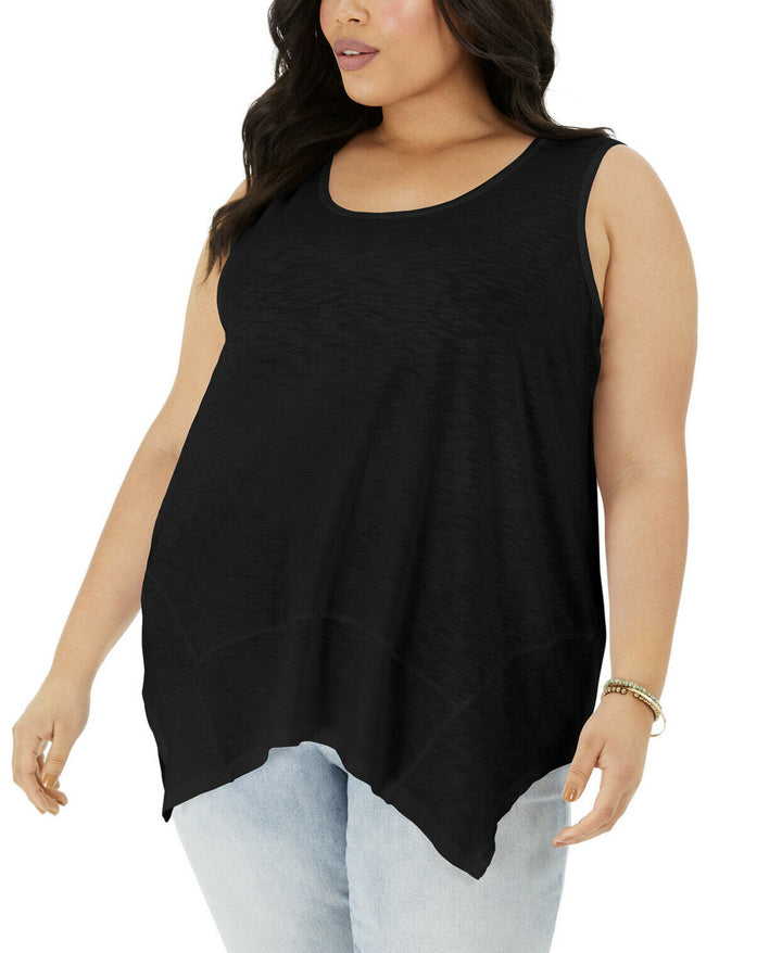 Women's Black Sleeveless Handkerchief Petite Top