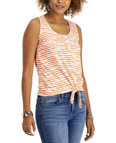 Women's Petite Printed Henley Sleeveless Top