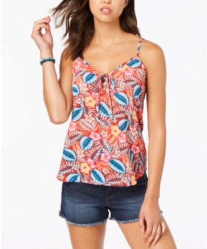 Juniors' Lace-Up Floral Casual Tank Top
