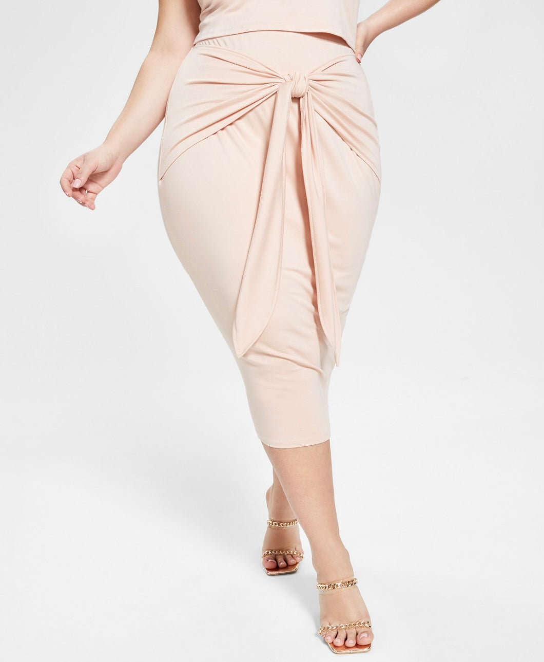 Nina Parker Women's Trendy Tie-Front Midi Skirt Cameo Rose Plus Size 2X