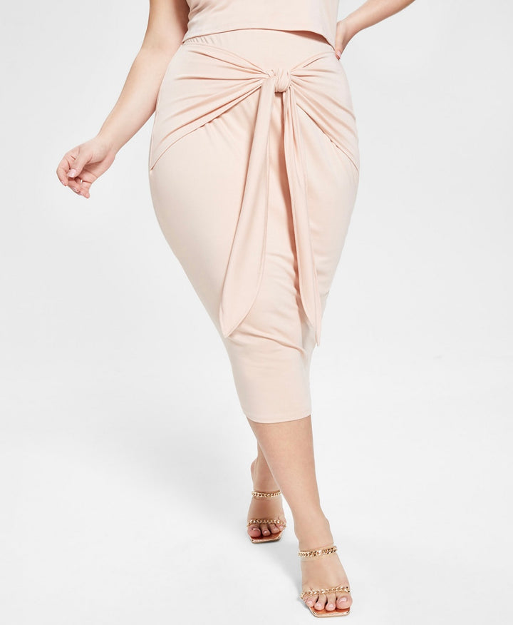 Nina Parker Women's Trendy Tie-Front Midi Skirt Cameo Rose Plus Size 2X