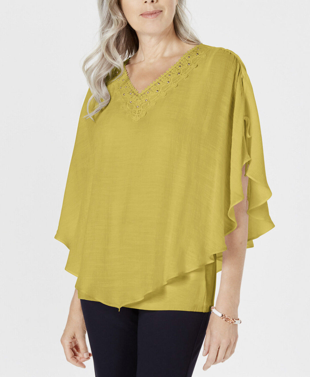 JM Collection Women's T Crochet-Neck Gauze Top