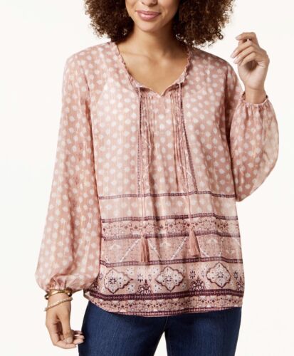 Women's Petite Printed Peasant Top