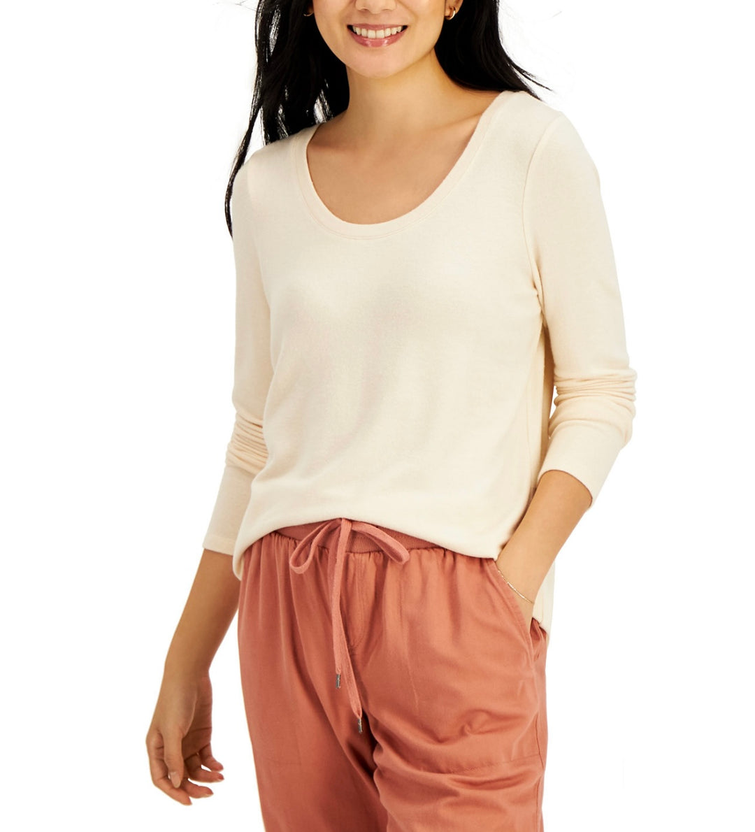 Style & Co. Women's Petite Heathered Draped Top Oatmeal Heather Size PL