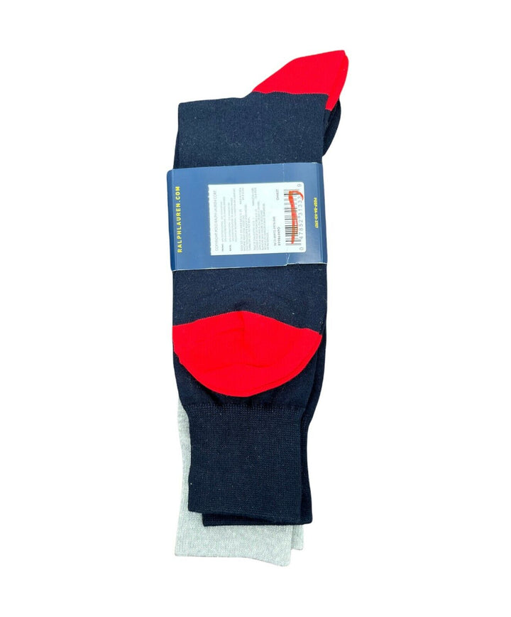 Polo Ralph Lauren Men's Socks Polo Bear Dress Flag Grey Navy 2 Pairs