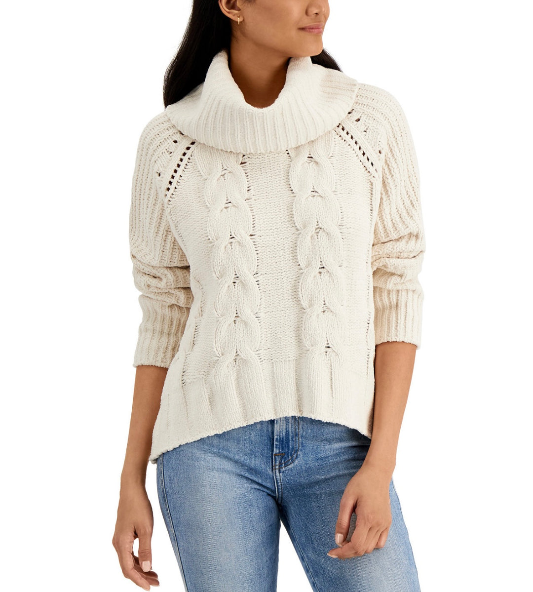 Pink Rose Juniors' Oversized Cable-Knit Sweater Winter White Size M