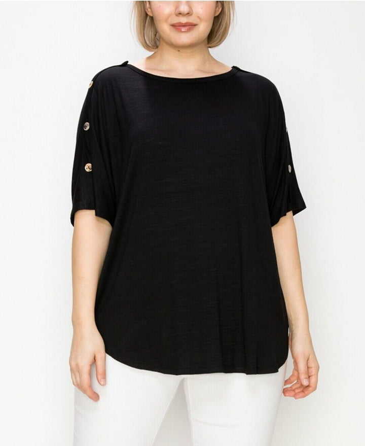 Women's Plus Size Button Shoulder Short Sleeve Top
