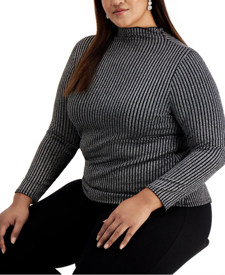Women's Metallic Striped Turtleneck Top