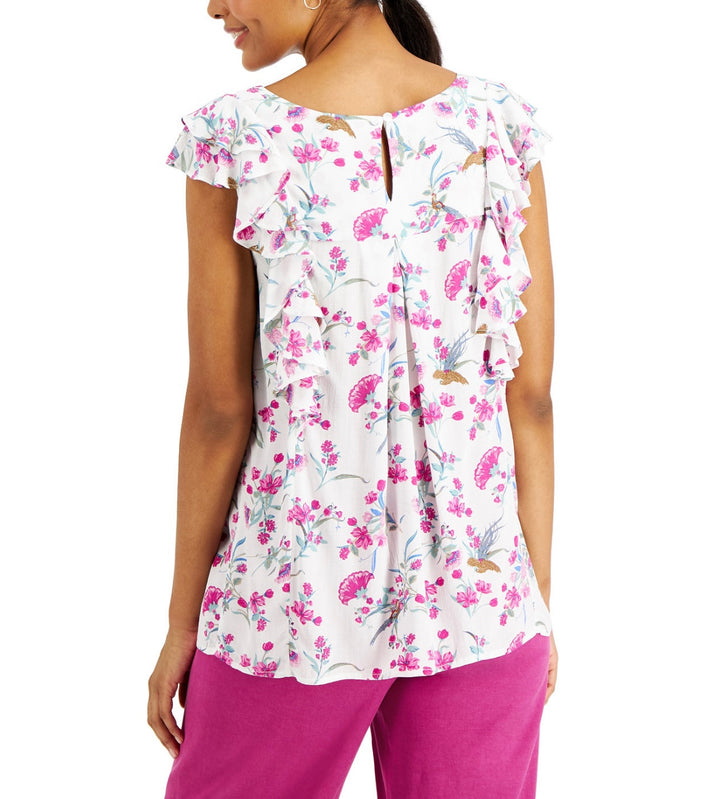 Charter Club Women's Sleeveless Scoop Neckline Floral Printed Top Size L