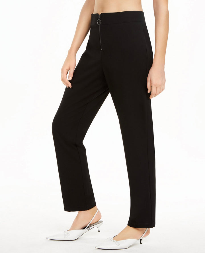 Danielle Bernstein Women's High Rise Zip-up Dress Pants Black